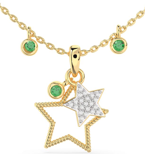 Diamond Emerald Gold Silver Star Necklace