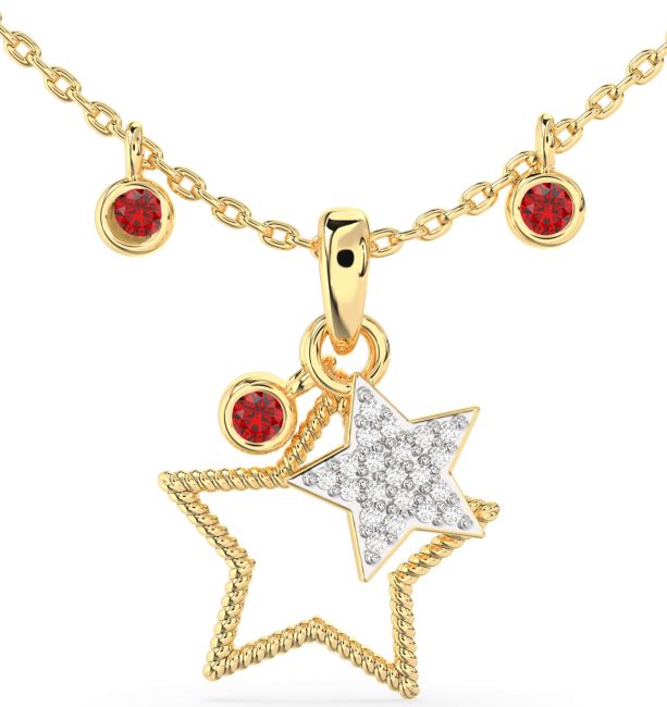 Diamond Ruby Gold Silver Star Necklace