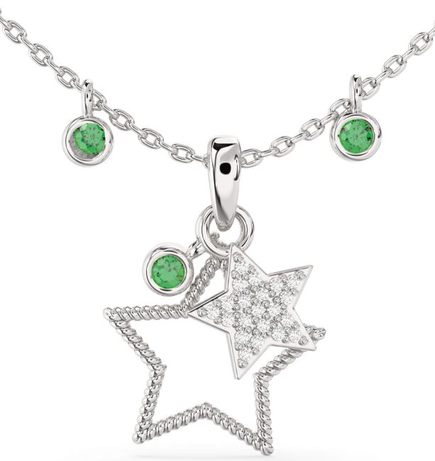 Diamond Emerald Silver Star Necklace