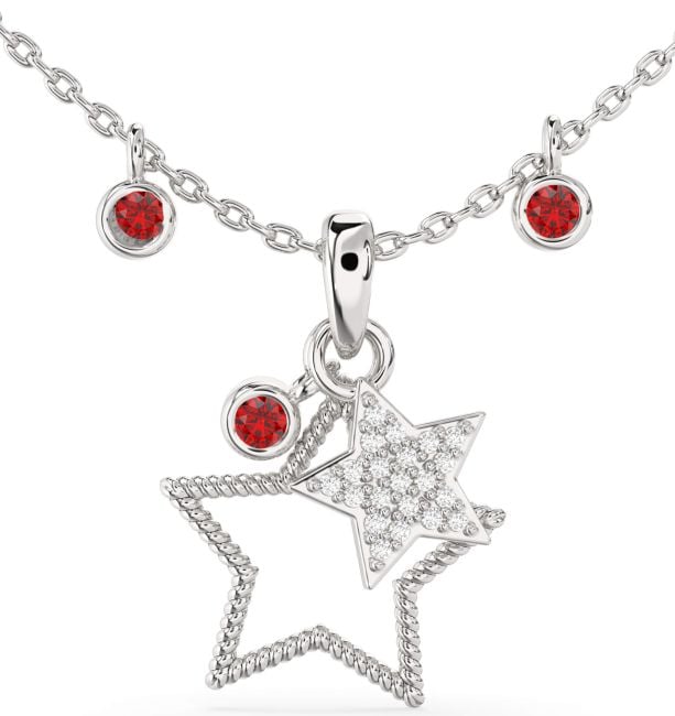Diamond Ruby Platinum Star Necklace