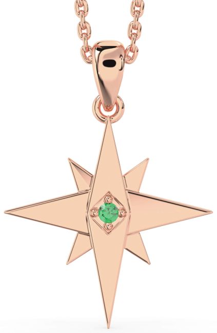 Emerald Rose Gold Silver Star Compass Necklace