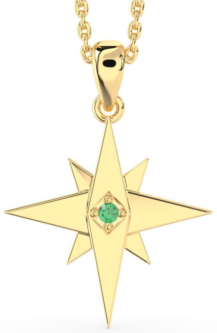 Emerald Gold Silver Star Compass Necklace