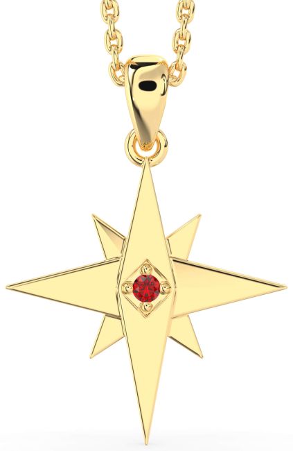 Ruby Gold Star Compass Necklace