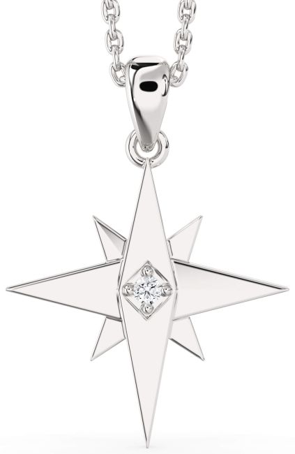 Diamond Platinum Star Compass Necklace