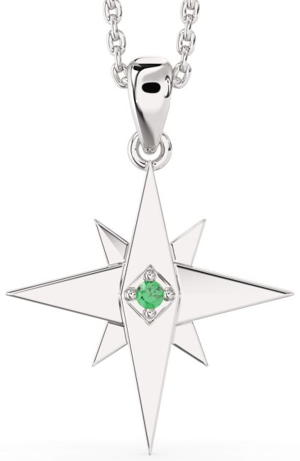 Emerald Platinum Star Compass Necklace