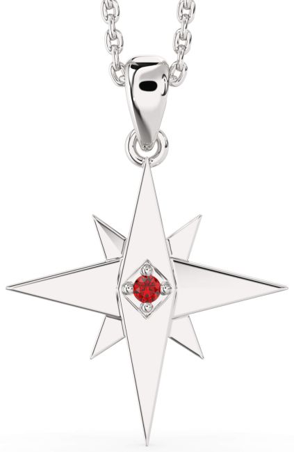 Ruby Platinum Star Compass Necklace