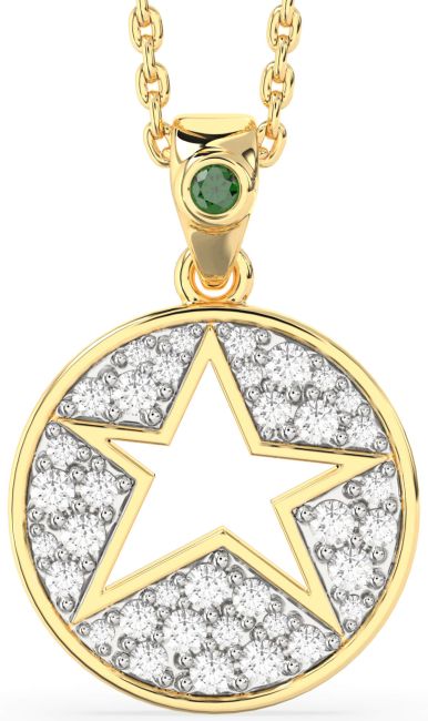 Diamond Emerald Gold Silver Star Necklace