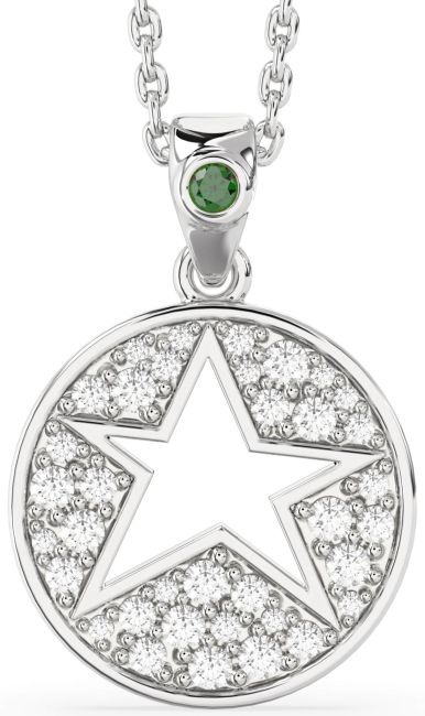 Diamond Emerald Platinum Star Necklace