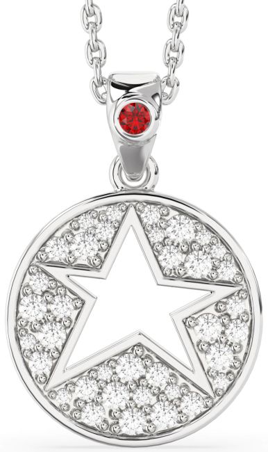 Diamond Ruby Silver Star Necklace
