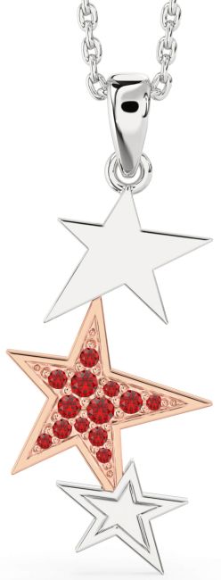 Ruby White Rose Gold Star Necklace