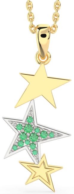 Emerald Gold Silver Star Necklace