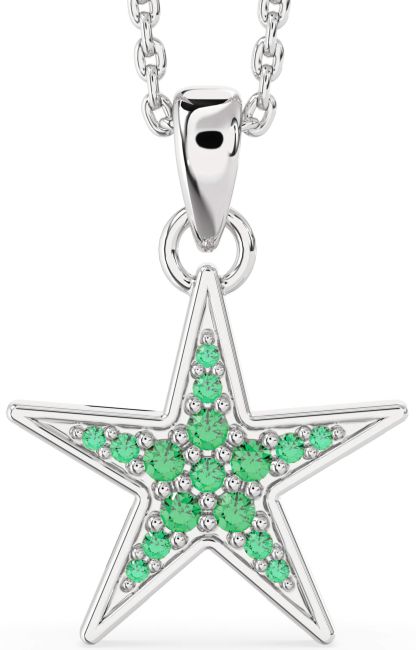 Emerald Silver Star Necklace