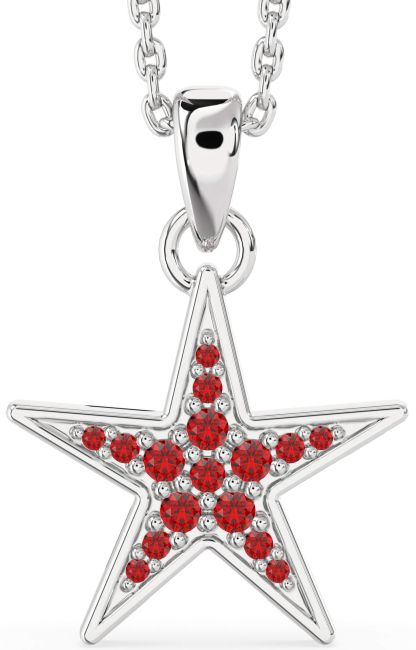Ruby Silver Star Necklace