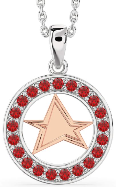 Ruby Platinum & Rose Gold Star Necklace