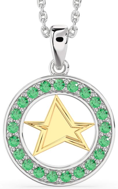 Emerald Silver & 10K gold Star Necklace