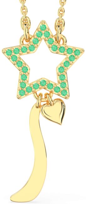 Large Emerald Gold Silver Star Necklace