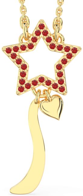 Large Ruby Gold Star Necklace