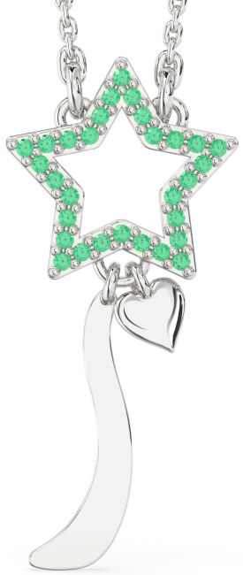 Large Emerald Platinum Star Necklace
