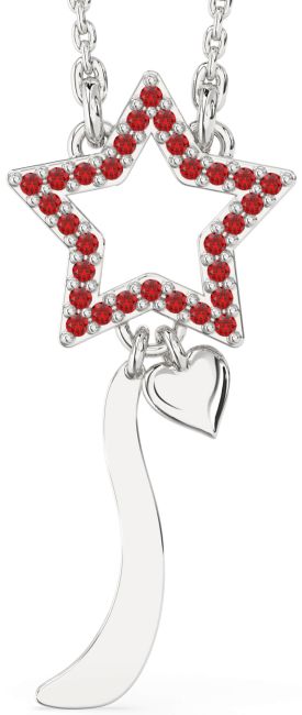Large Ruby White Gold Star Necklace