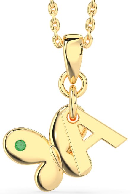 Emerald Gold Butterfly Initial Necklace