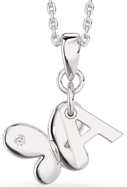 Lab Diamond Silver Butterfly Initial Necklace