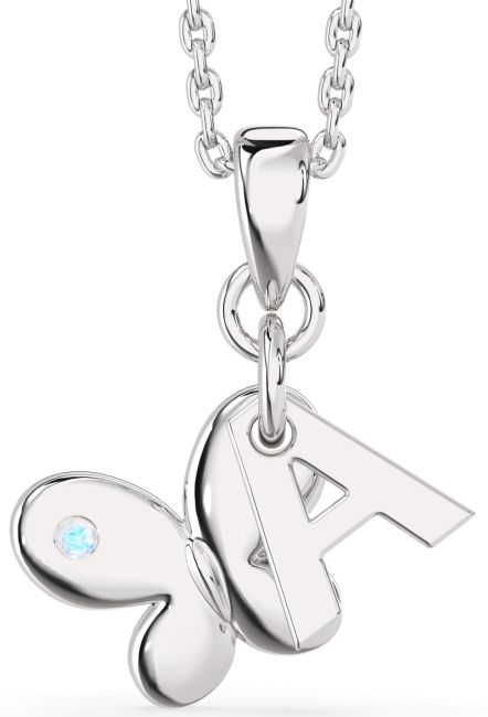 Moonstone Silver Butterfly Initial Necklace