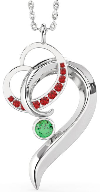 Emerald & Ruby Platinum Heart Interlock Necklace
