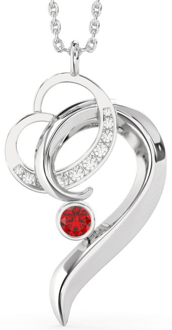 Ruby Platinum Heart Interlock Necklace