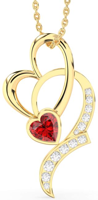 Ruby Gold Heart Interlock Necklace