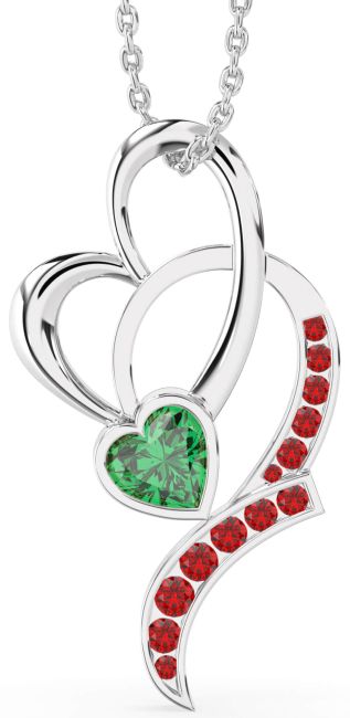 Emerald & Ruby Platinum Heart Interlock Necklace