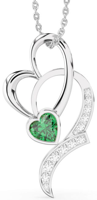 Emerald Platinum Heart Interlock Necklace