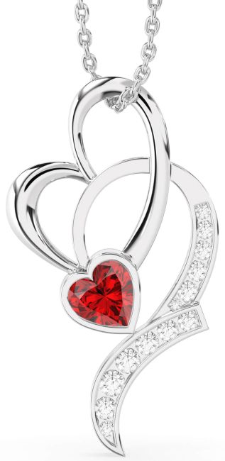 Diamond & Ruby Platinum Heart Interlock Necklace
