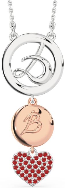 Large Ruby Silver & 10K Rose Gold Heart Initial Necklace