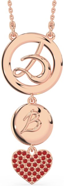 Large Ruby Rose Gold Heart Initial Necklace