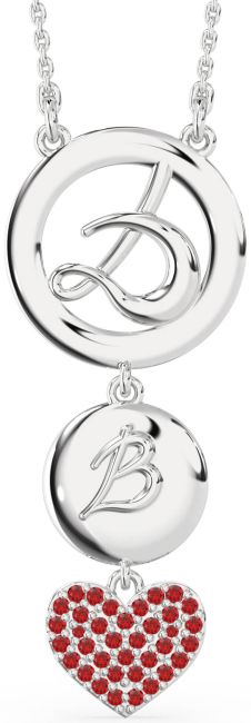 Large Ruby Platinum Heart Initial Necklace