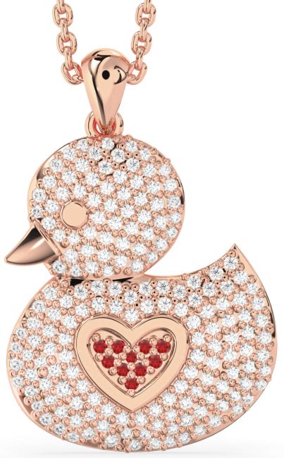 Diamond & Ruby Rose Gold Bird Necklace