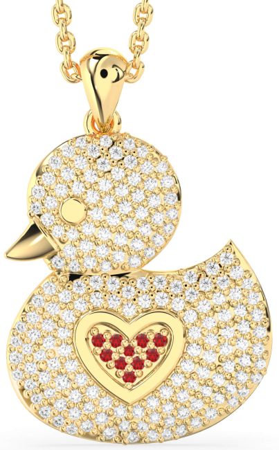 Diamond & Ruby Gold Bird Necklace