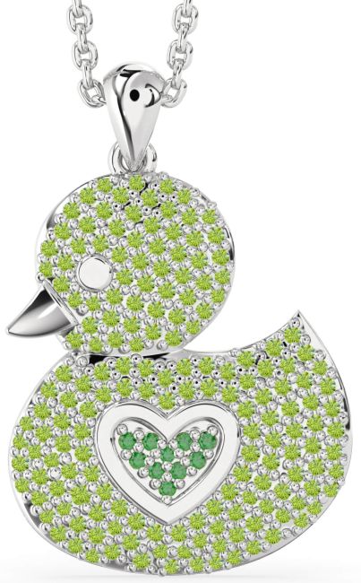 Emerald & Peridot Silver Bird Necklace