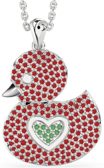 Emerald & Ruby Platinum Bird Necklace