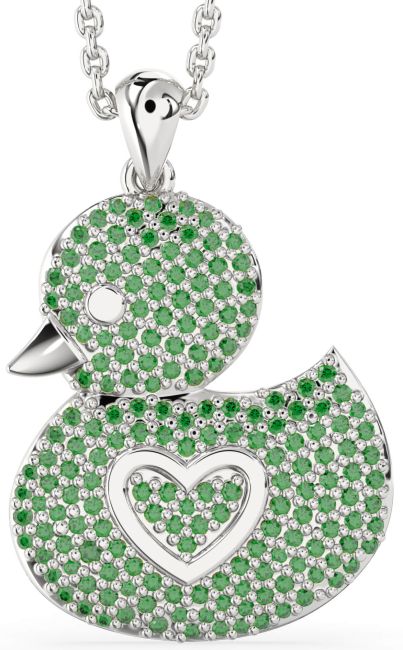 Emerald White Gold Bird Necklace