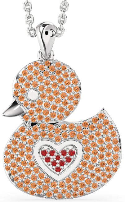 Ruby & Citrine Silver Bird Necklace