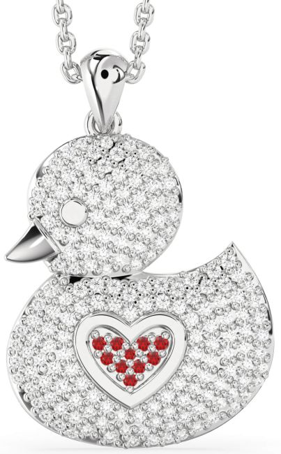 Diamond & Ruby Platinum Bird Necklace