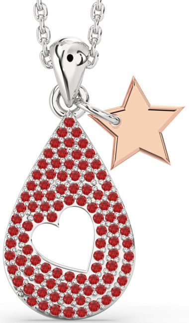 Ruby Silver & 10K Rose Gold Teardrop Star Necklace