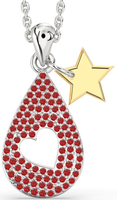 Ruby Gold Silver Teardrop Star Necklace