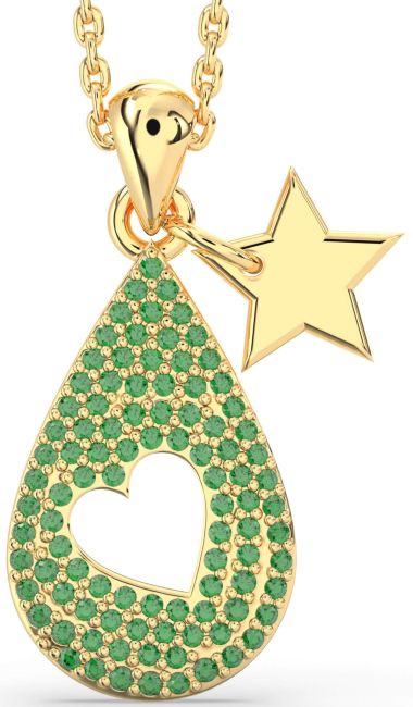 Emerald Gold Teardrop Star Necklace