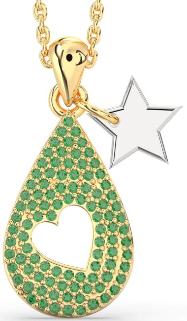 Emerald Gold Silver Teardrop Star Necklace