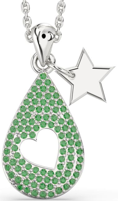 Emerald White Gold Teardrop Star Necklace