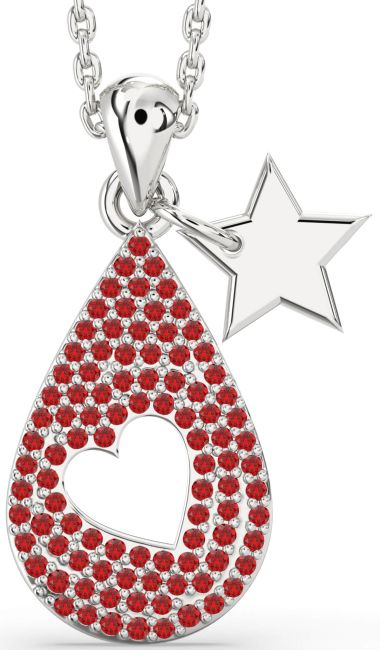 Ruby Platinum Teardrop Star Necklace