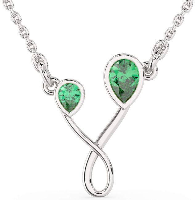 Emerald Silver Teardrop Birthstone Necklace