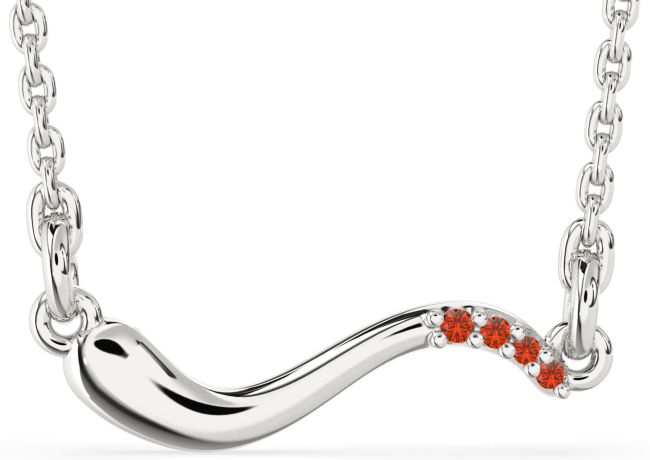 Fire Opal Silver Snake Necklace